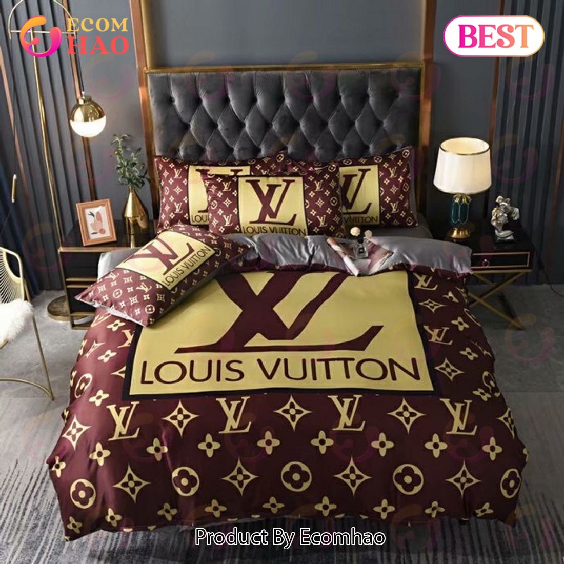 Louis Vuitton Supreme Light Yellow Luxury Brand Logo Premium Bedding Set  Home Decor