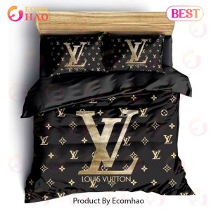 Louis Vuitton Black Golden Fashion Luxury Brand Fashion Bedding Set For Bedroom Luxury Bedspread Duvet Cover Set With Pillowcases Home Decoration