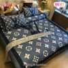 Louis Vuitton Brown And Golden Logo Brand Bedding Sets Bedspread Duvet Cover Set Bedroom Decor Thanksgiving Decorations For Home