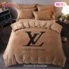 Louis Vuitton Brown And Golden Logo Brand Bedding Sets Bedspread Duvet Cover Set Bedroom Decor Thanksgiving Decorations For Home
