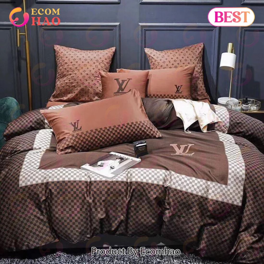 Louis Vuitton Brown Luxury Brand High-End Bedding Sets Lv Bedroom Decor Thanksgiving Decorations For Home Best Luxury Bed Sets Luxury Items