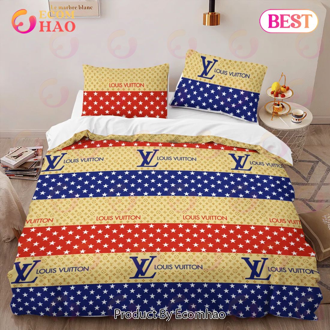 Louis Vuitton Colorful Luxury Brand High-End Bedding Sets Lv