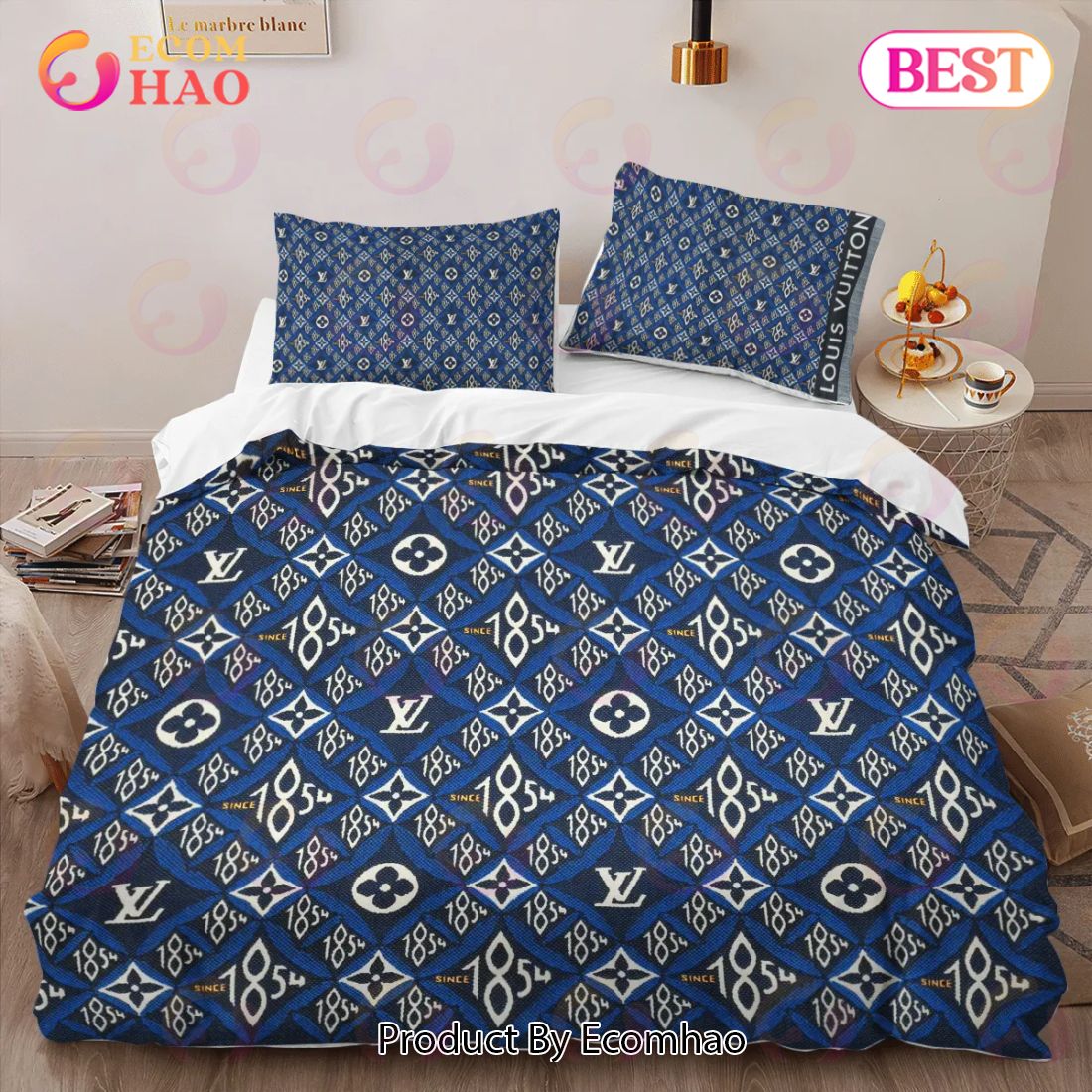 Louis Vuitton Fashion Logo Premium Luxury Brand High-End Bedding Sets Lv Bedroom Decor Thanksgiving Decorations For Home Best Luxury Bed Sets Luxury Items