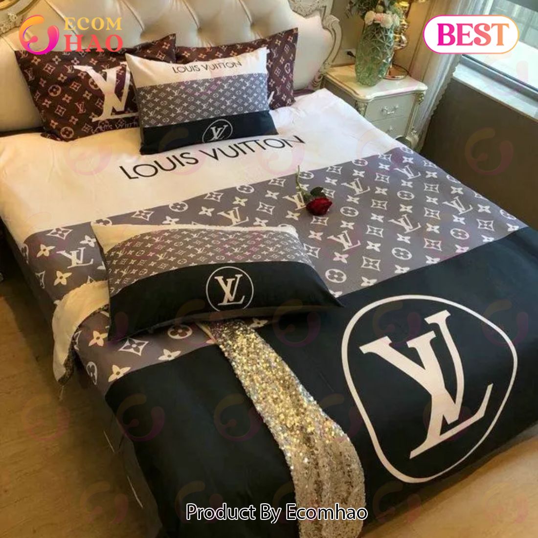 Louis Vuitton Hot Logo Limited Edition Luxury Brand High-End Bedding Set LV  Home Decor