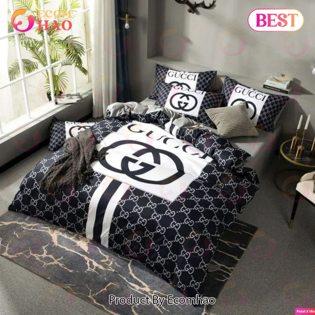 Gucci Navy Luxury Brand High-End Bedding Sets Bedroom Decor Thanksgiving Decorations For Home Best Luxury Bed Sets Luxury Items