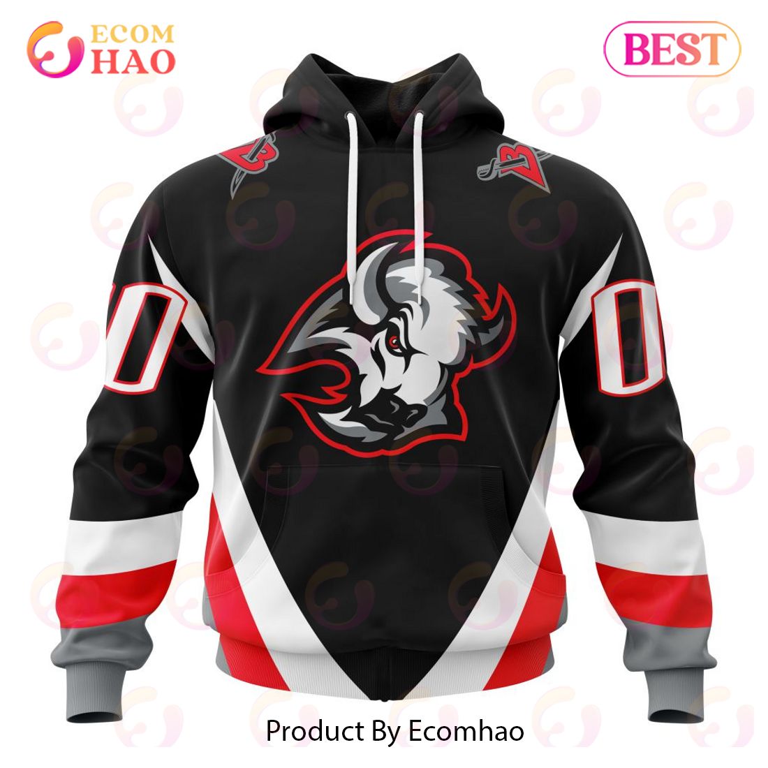 NHL Buffalo Sabres Custom Name Number Red & Black Reverse Retro Jersey  Pullover Hoodie