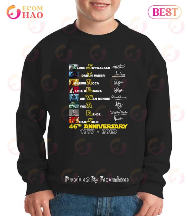 Star Wars 46th Anniversary 1977-2023 All Characters Signatures Disney Star Wars Day Anniversary T-Shirt