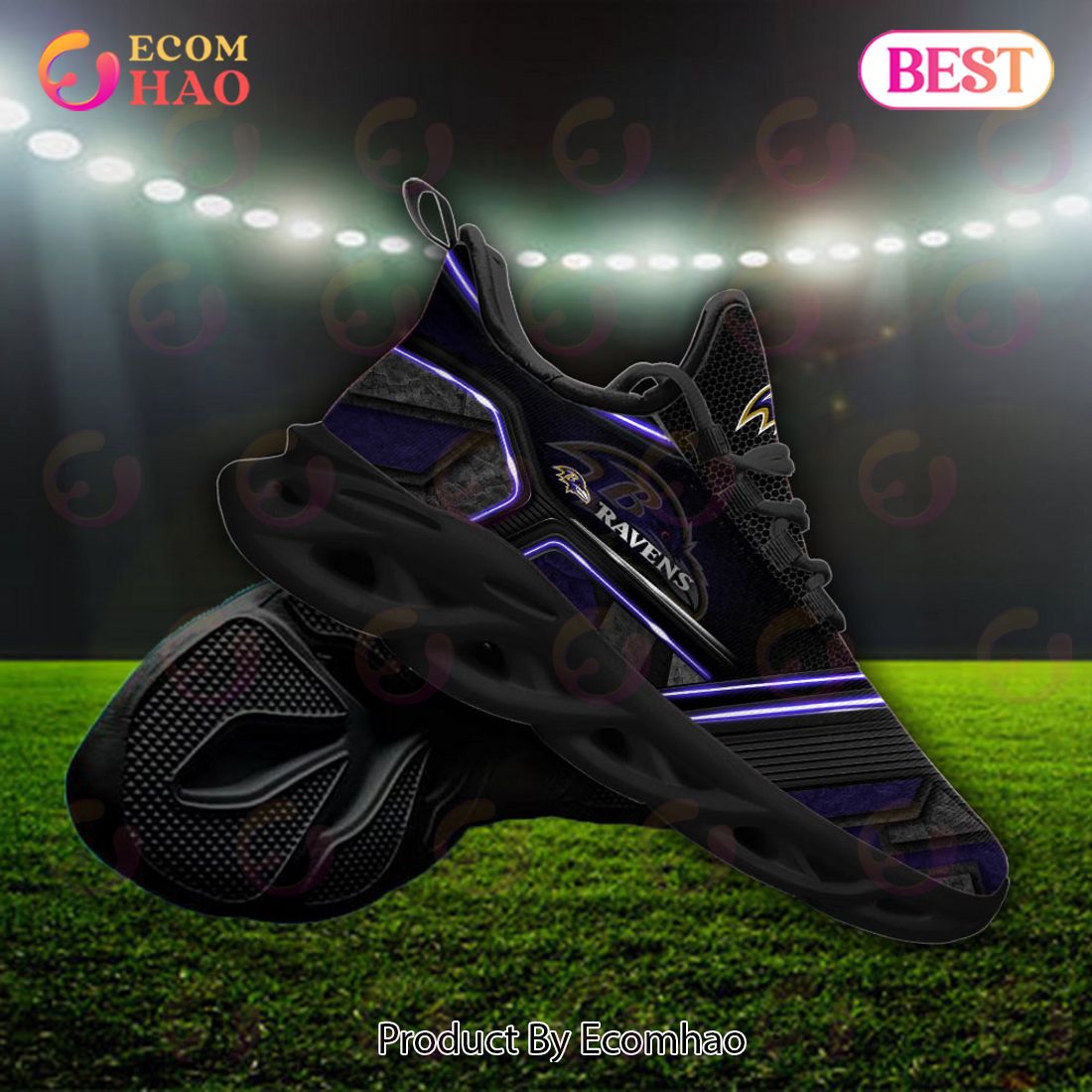 NEW NFL Baltimore Ravens Custom Name Max Soul Sneaker