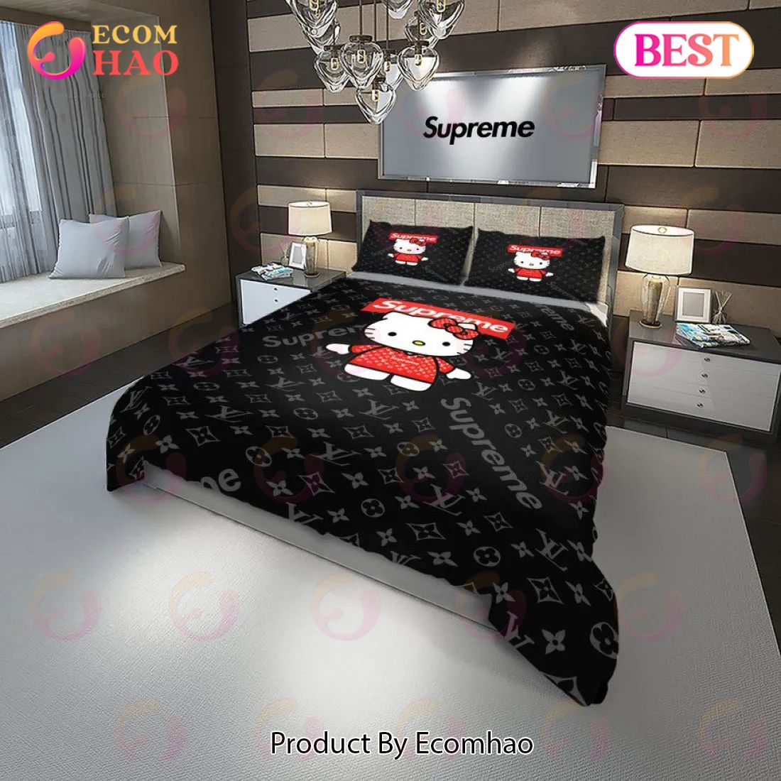 Louis Vuitton Supreme Hello Kitty Luxury Brand High-End Bedding Sets Lv  Bedroom Decor Thanksgiving Decorations For Home Best Luxury Bed Sets -  Ecomhao Store