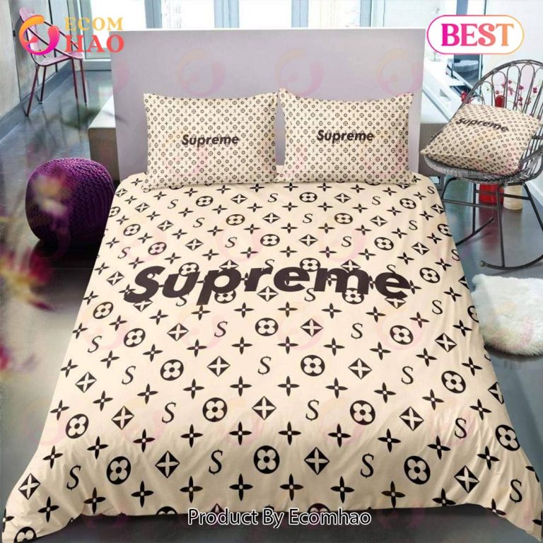 Louis Vuitton Comforter Set Red White Supreme Duvet Cover Bedding Sets