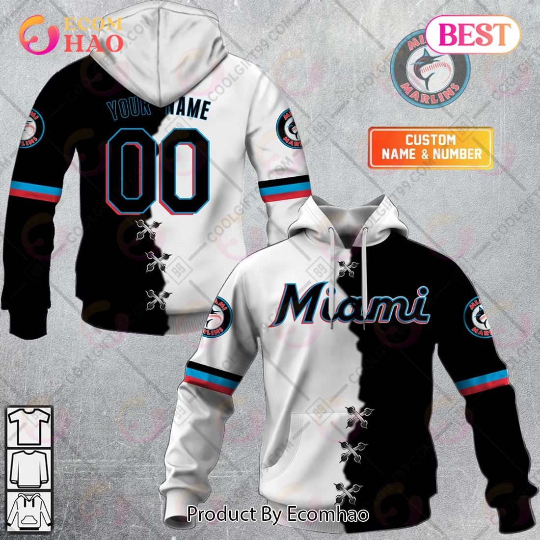 Sports Baseball MLB Miami Marlins Blue Camo 3D Hoodie - T-shirts Low Price