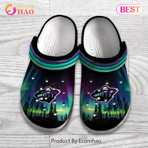 NHL Minnesota Wild Special Crocs Design With Northern Lights