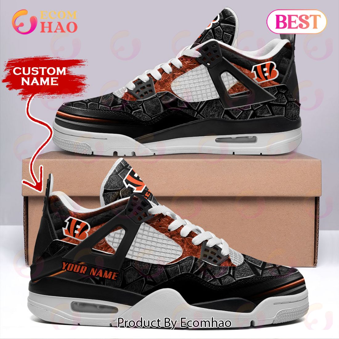 Cincinnati Bengals Personalized Air Jordan 4 Sneaker, Bengals NFL