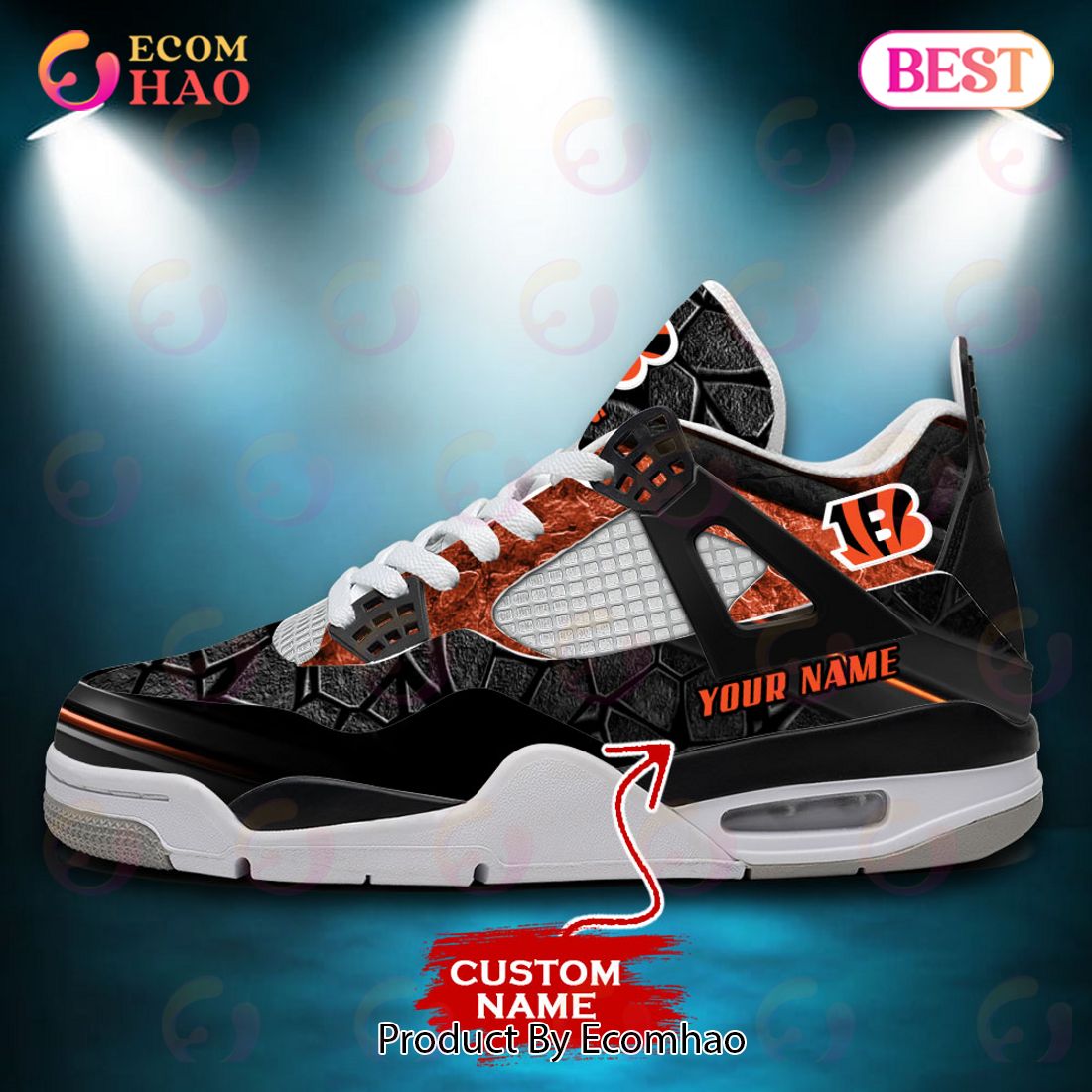 Cincinnati Bengals Ink Splash Air Jordan 4 Custom Name Shoes