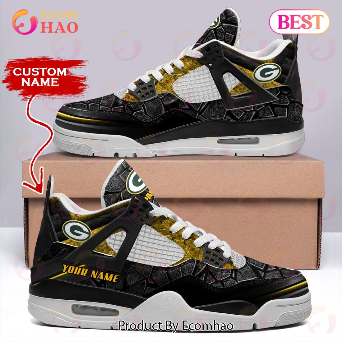 Green Bay Packers Team Personalized Air Jordan 4 Shoes - The