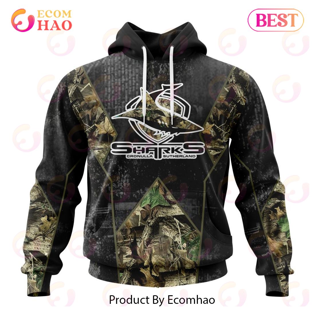 Personalized NRL Cronulla-Sutherland Sharks Special Camo Hunting Design 3D Hoodie