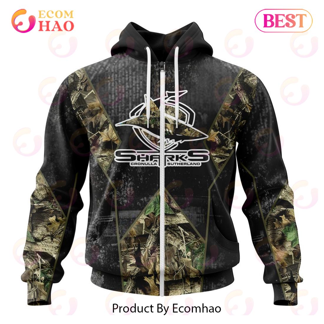 Personalized NRL Cronulla-Sutherland Sharks Special Camo Hunting Design 3D Hoodie