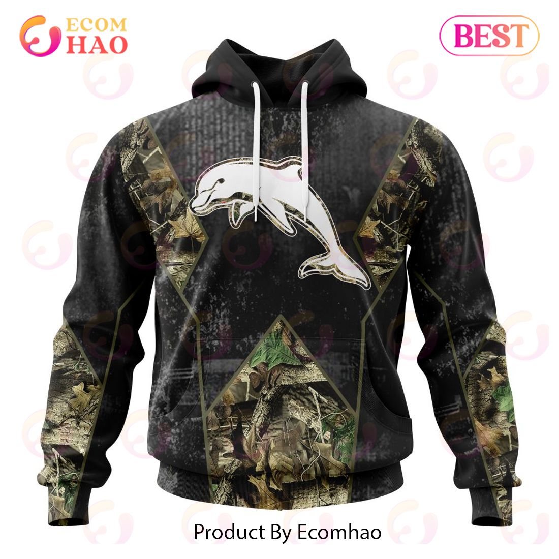 Personalized NRL Dolphins Special Camo Hunting Design 3D Hoodie