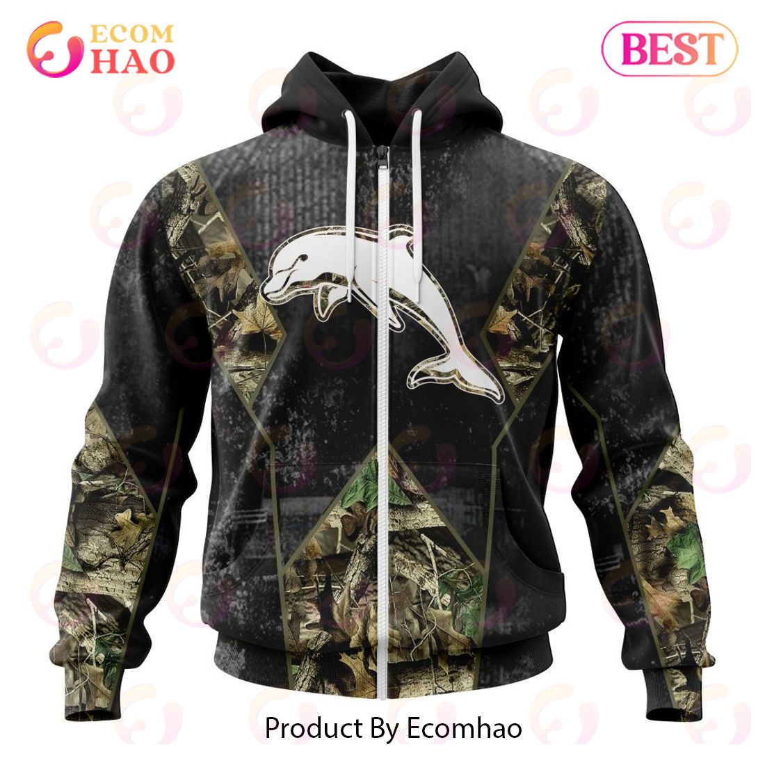 Personalized NRL Dolphins Special Camo Hunting Design 3D Hoodie