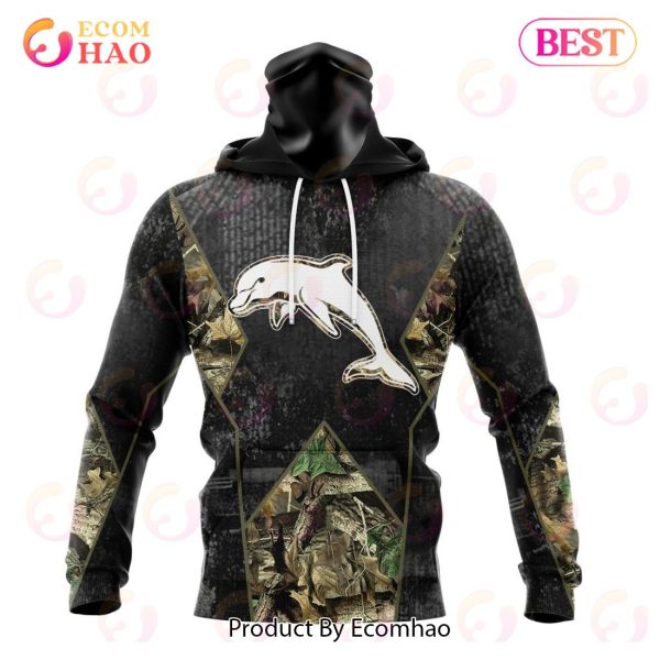 Personalized NRL Dolphins Special Camo Hunting Design 3D Hoodie