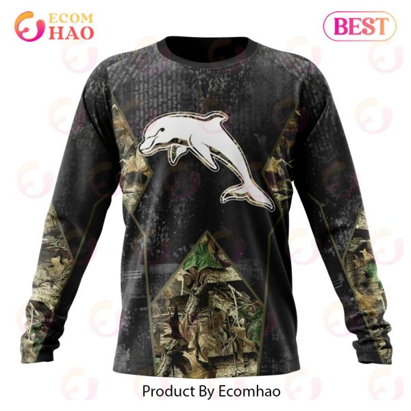 Personalized NRL Dolphins Special Camo Hunting Design 3D Hoodie