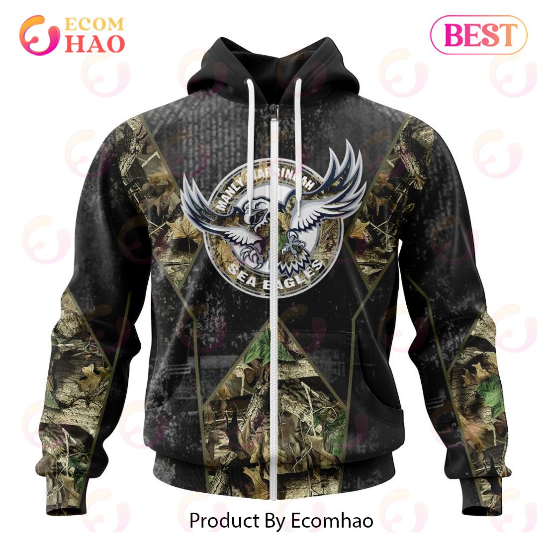 Personalized NRL Manly Warringah Sea Eagles Special Camo Hunting Design 3D Hoodie