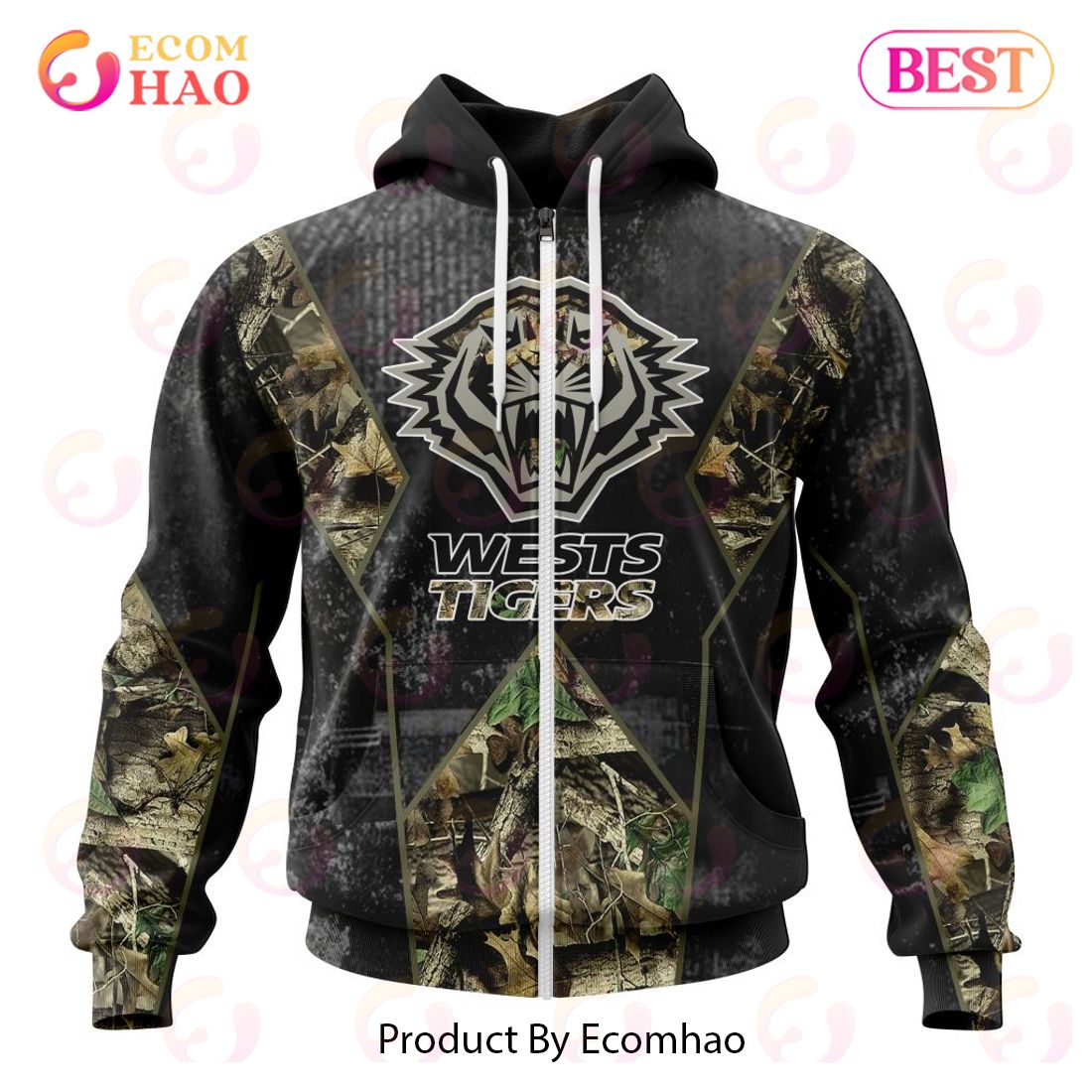 Personalized NRL Wests Tigers Special Camo Hunting Design 3D Hoodie