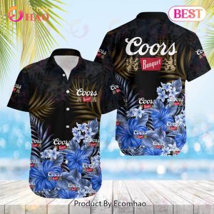 Coors Banquet Blue Flower Design Hawaiian Shirt