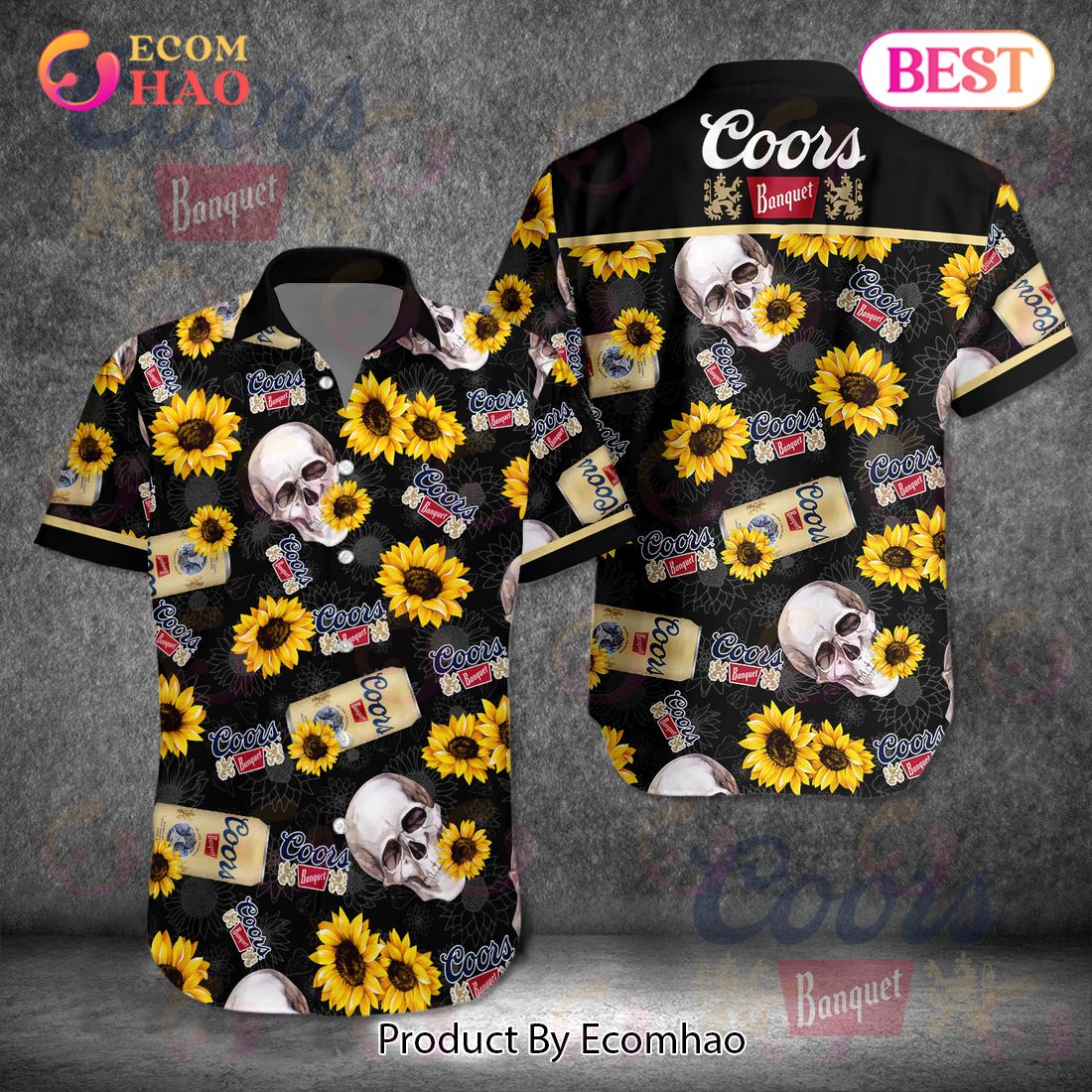 Coors Banquet Sunflower Skull Hawaiian Shirt