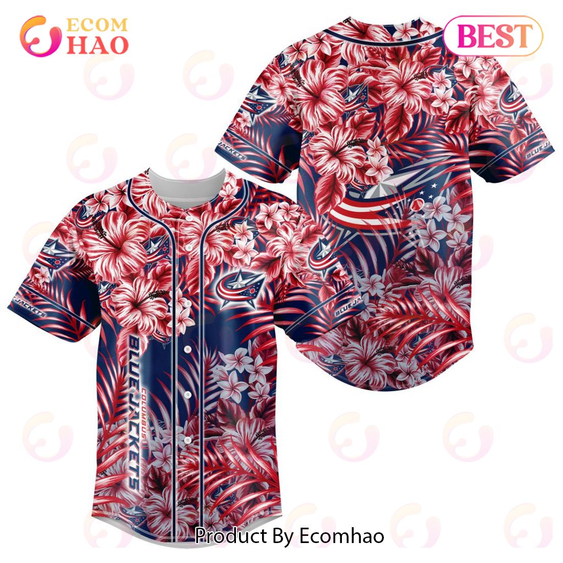 NHL Columbus Blue Jackets Special Hawaiian Design Baseball Jersey