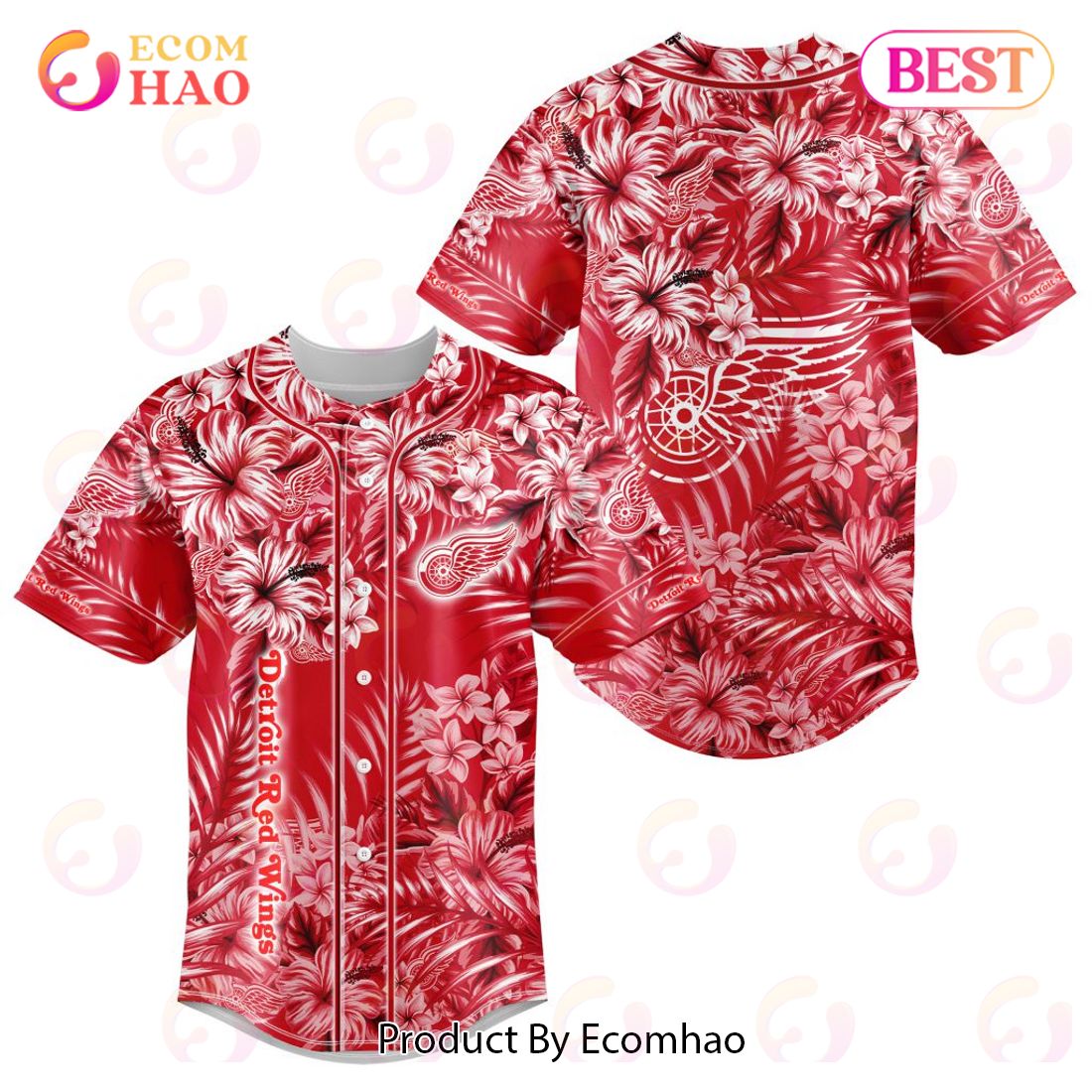 NHL Detroit Red Wings Special Hawaiian Design Baseball Jersey