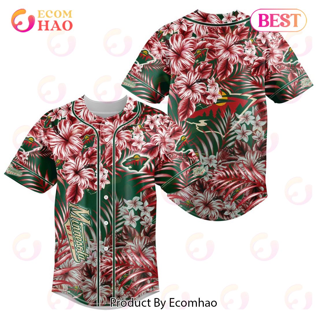 NHL Minnesota Wild Special Hawaiian Design Baseball Jersey