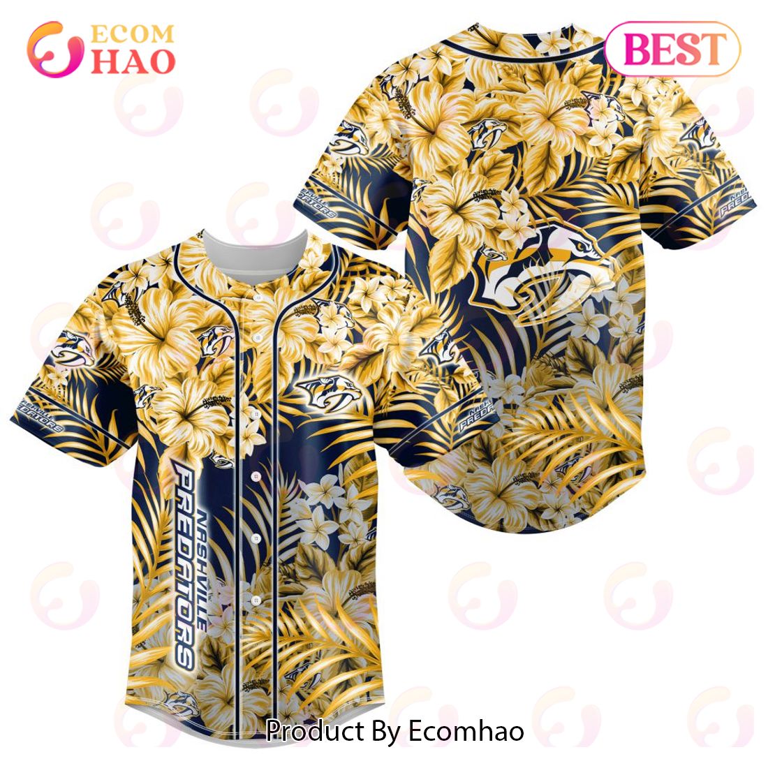 NHL Nashville Predators Special Hawaiian Design Baseball Jersey