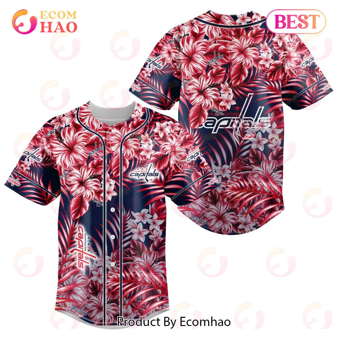 NHL Washington Capitals Special Hawaiian Design Baseball Jersey