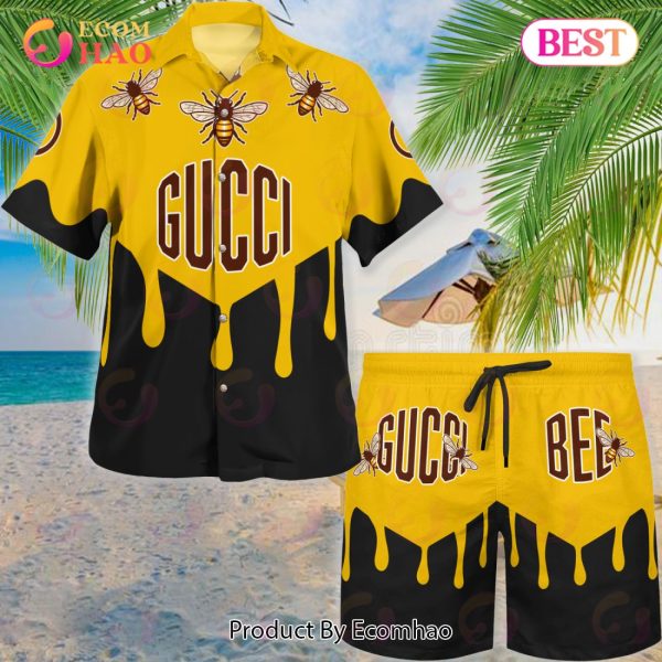 NEW Gucci Bee Black Gold Hawaiian Shirt & Beach Shorts