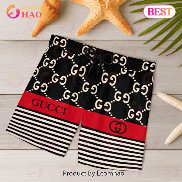 NEW Gucci Black Mix Red Hawaiian Shirt & Beach Shorts