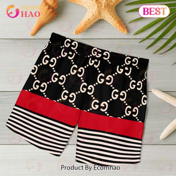 NEW Gucci Black Mix Red Hawaiian Shirt & Beach Shorts