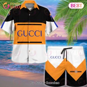 NEW Gucci Black White Orange Hot Summer 2023 Hawaiian Shirt & Beach Shorts