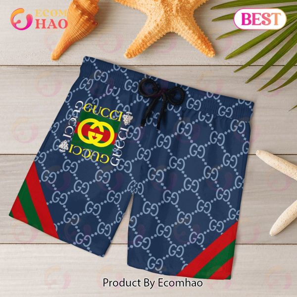 NEW Gucci Blue Color Hawaiian Shirt & Beach Shorts