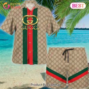 NEW Gucci Brown Color Hawaiian Shirt & Beach Shorts