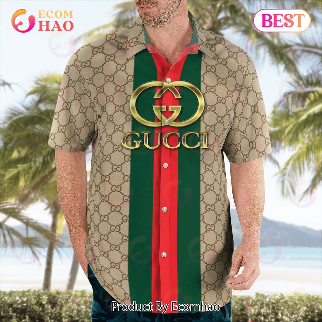 NEW Gucci Brown Color Hawaiian Shirt & Beach Shorts Luxury Items