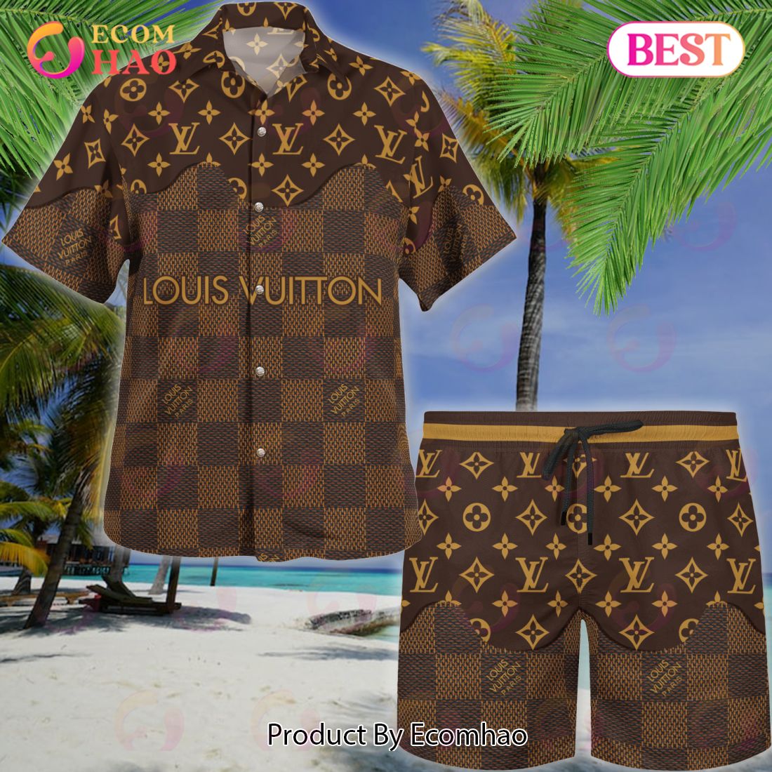 NEW Louis Vuitton Green Color Hawaiian Shirt & Beach Shorts - Ecomhao Store