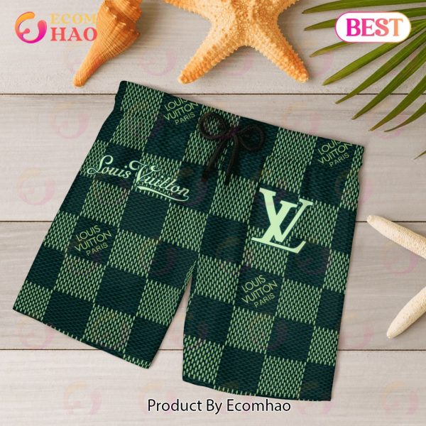 NEW Louis Vuitton Paris Green Color Hawaiian Shirt & Beach Shorts