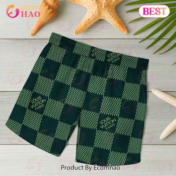 NEW Louis Vuitton Paris Green Color Hawaiian Shirt & Beach Shorts