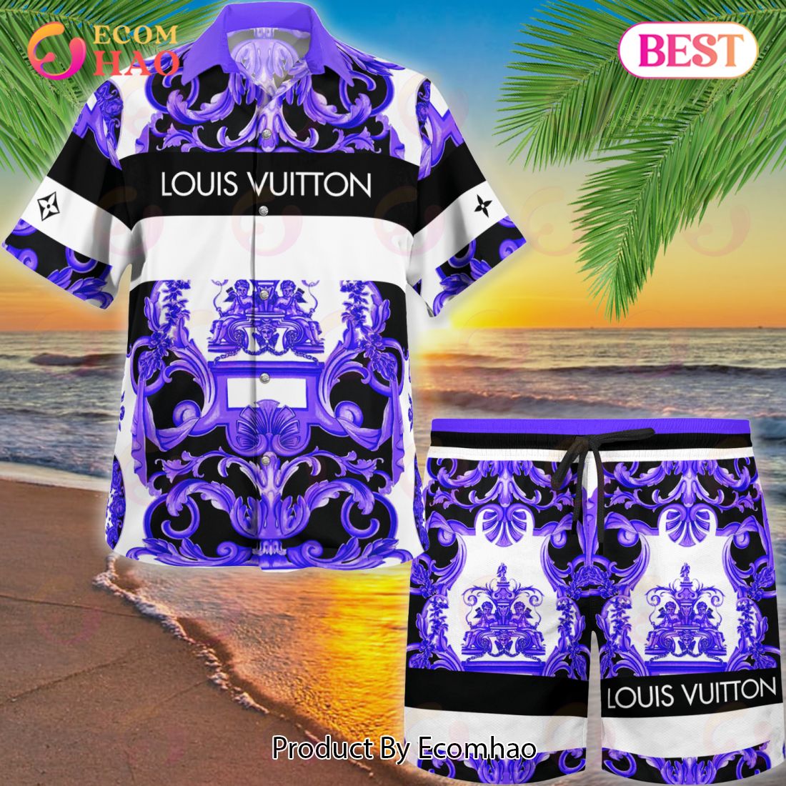 NEW Louis Vuitton Grey Color Hawaiian Shirt & Beach Shorts - Ecomhao Store