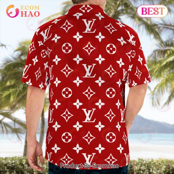 NEW Louis Vuitton Red Color Hawaiian Shirt & Beach Shorts