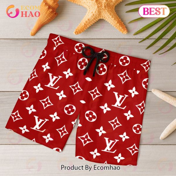 NEW Louis Vuitton Red Color Hawaiian Shirt & Beach Shorts