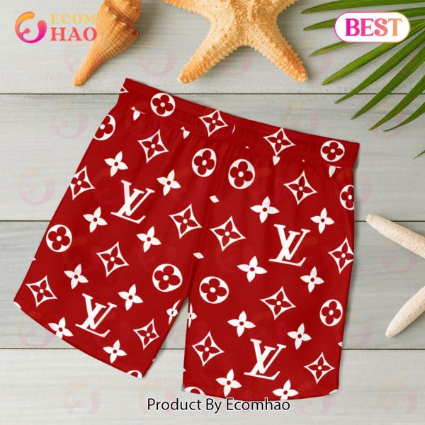 NEW Louis Vuitton Red Color Hawaiian Shirt & Beach Shorts
