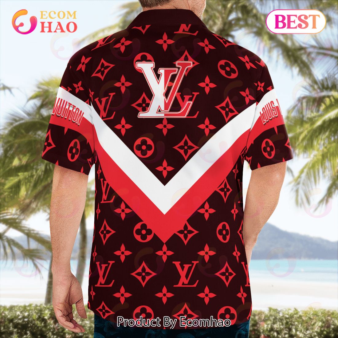 NEW Louis Vuitton Brown Color Hawaiian Shirt & Beach Shorts - Ecomhao Store
