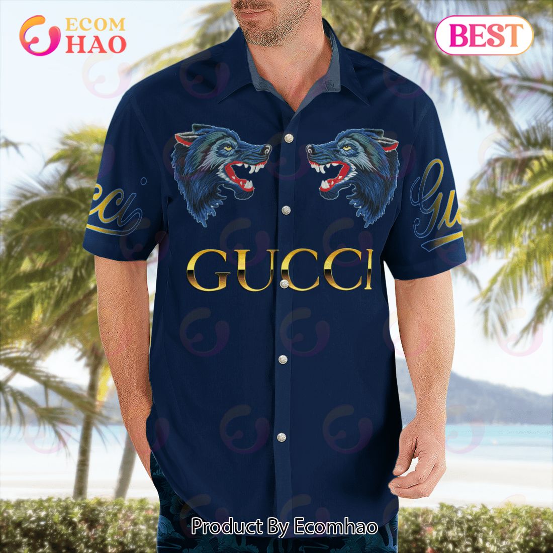 NEW Gucci Wolves Hawaiian Shirt & Beach Shorts Luxury Items